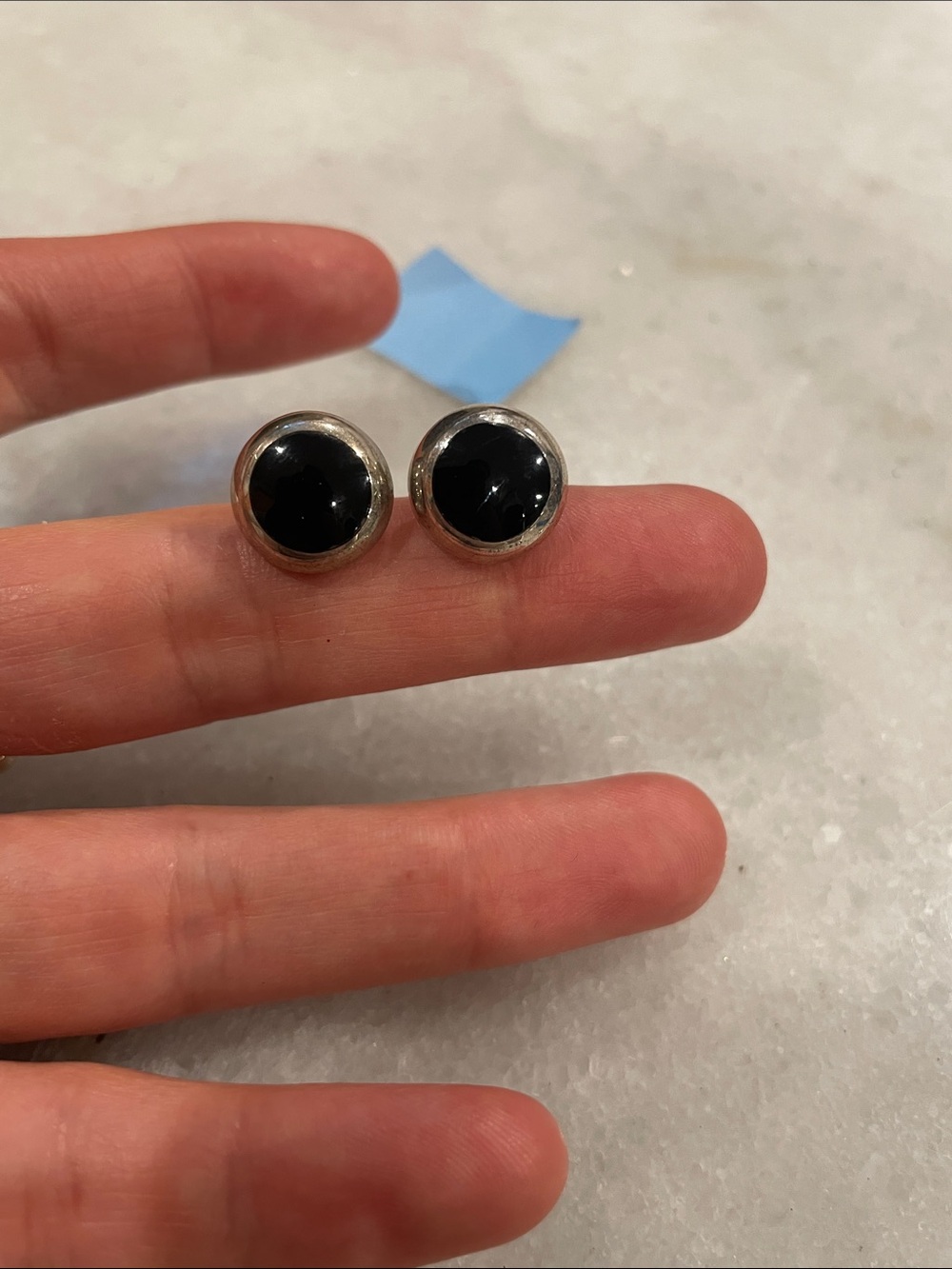 Mexico Black and Silver Round Stud Earrings